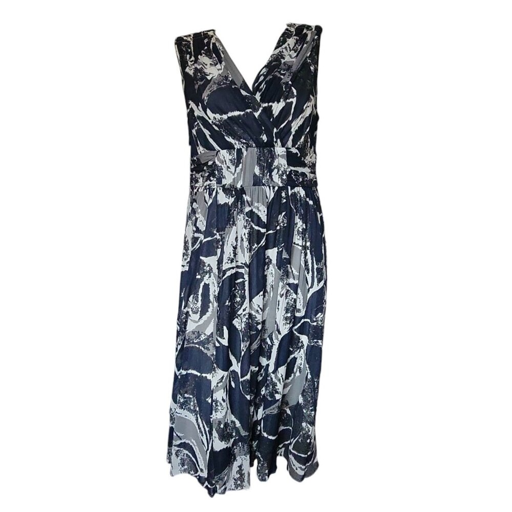 Coldwater Creek Dress Womens Size P14 14 Petite Black White Floral Mesh Lined